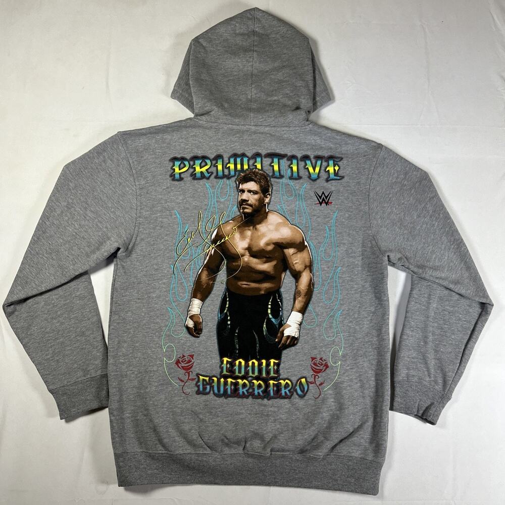 Primitive x WWE Eddie Guerrero Graphic Hoodie Gray Sweatshirt Mens L Rare NWT